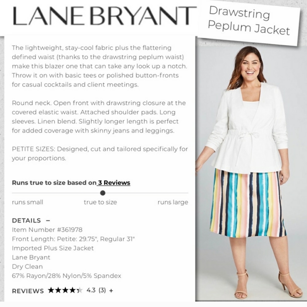 NWT Lane Bryant Linen Drawstring Jacket SIZE 20P